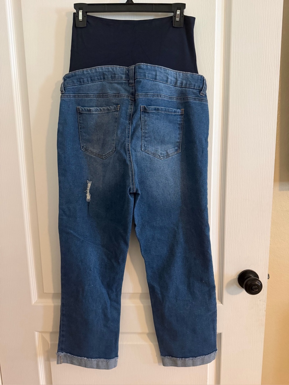 Time and Tru Distressed Maternity w/Panel Dark Blue Boyfriend Jeans. Sz 12/14 - Picture 3 of 4